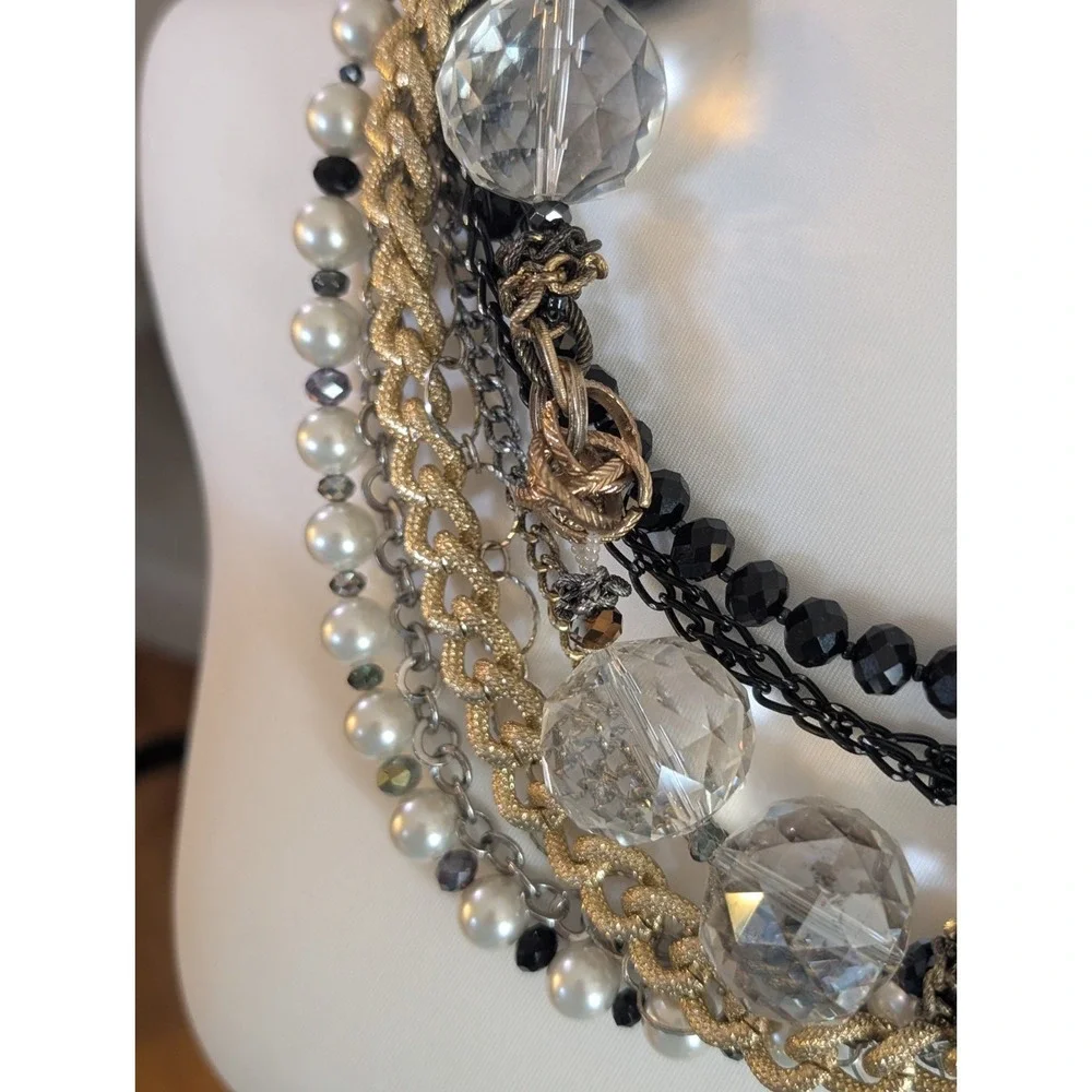 Morfina & Stone Designer Statement Necklace Chunky Mixed Chain Black Faceted...